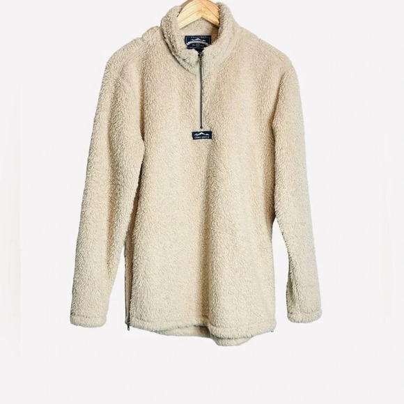 Lauren James Preptec Sherpa Pullover Size Medium Side Zips Quarter Zip Beige - Picture 2 of 8